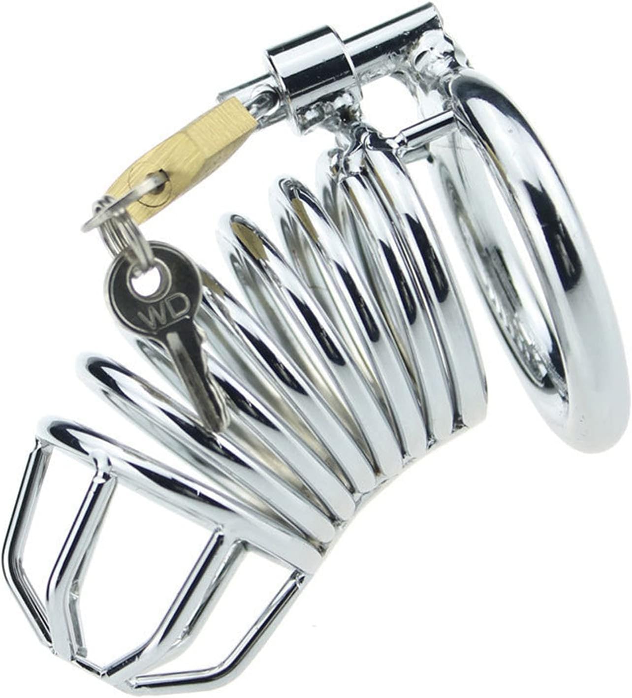 A-53 HelixLock Spiral Chastity Cage, metallic men's keuschheitskäfig with spiral design, made of durable metal for secure wear.