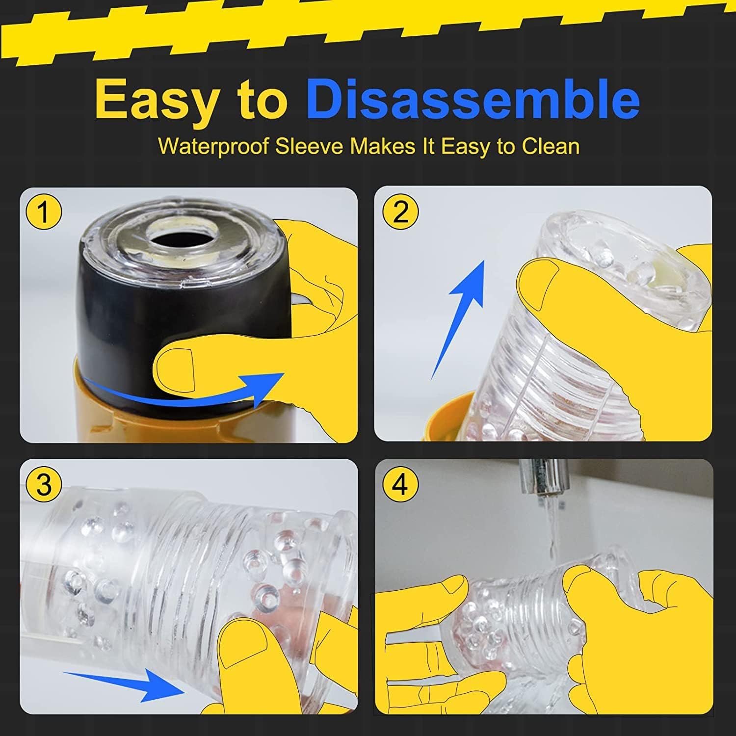 A-32 Gelber Sturm automatic male masturbator with textured interior and sleek yellow design, shown in close-up.