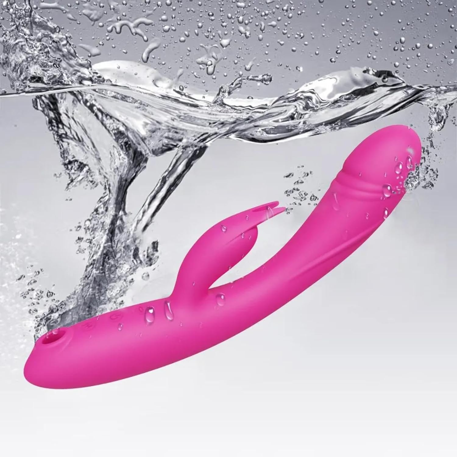 E-46 Doppelter Rabbit-Sturm vibrator with dual motors, pink silicone body, and rabbit-shaped clitoral stimulator.