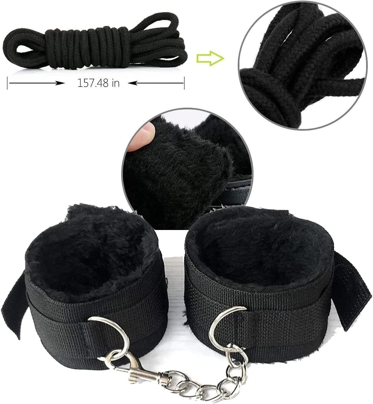 Beginner BDSM bondage set from B-13 and B-21 featuring soft restraints, blindfold, and accessories for novice play.