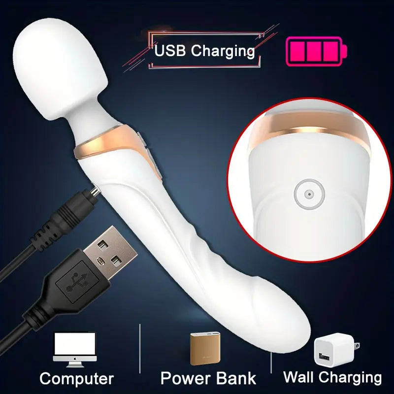 E-35 DualEclipse Wand Vibrator with dual heads, smooth silicone surface, and ergonomic design for targeted pleasure.