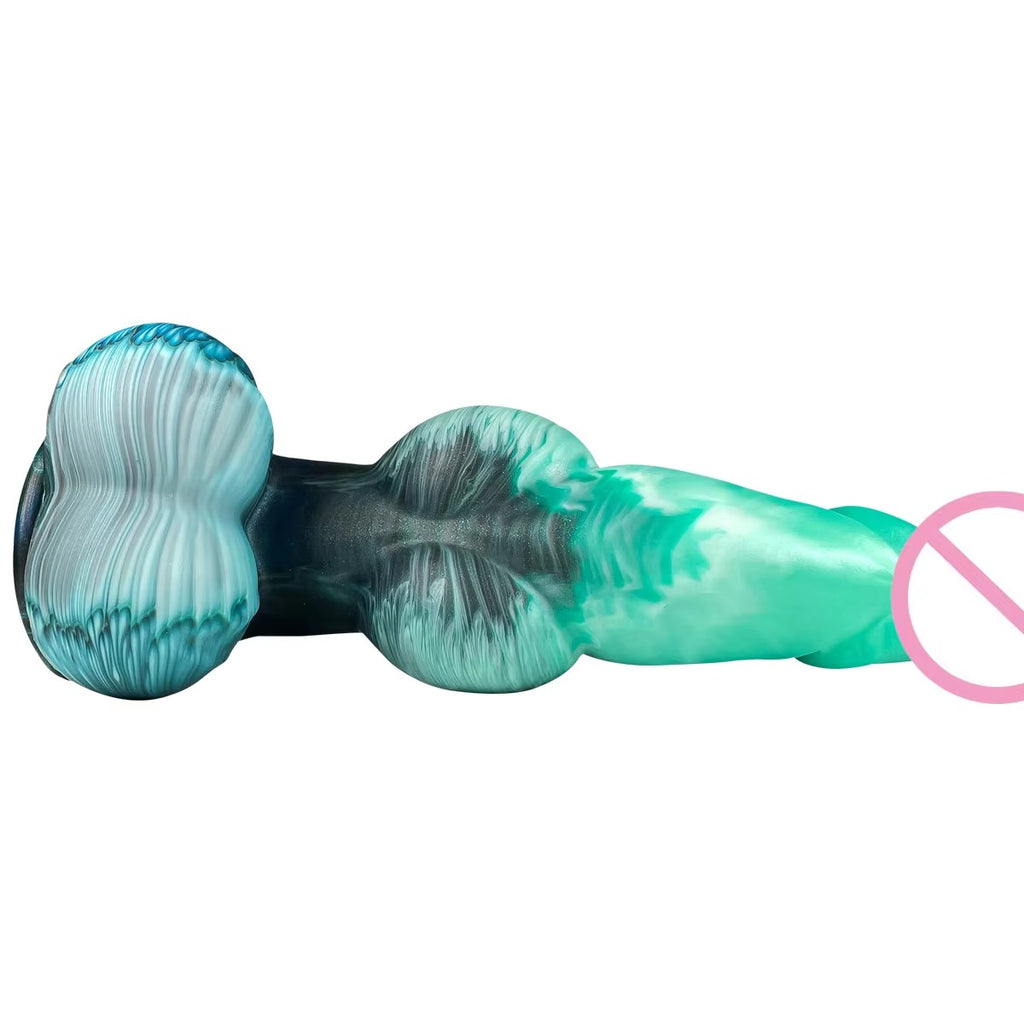 Blue inflatable fantasy dildo shaped like a turquoise dragon, from B-31, with detailed dragon scales and vibrant color.
