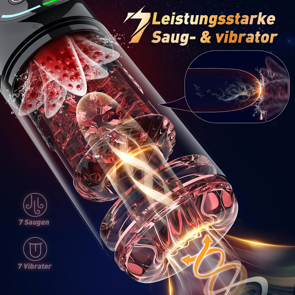 A-34 9-in-1 Hurrikan automatic male masturbator with textured silicone sleeve and multiple stimulation modes.