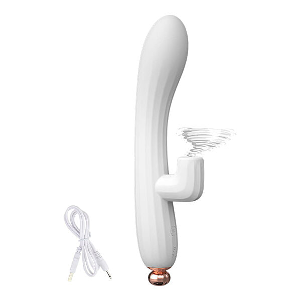 VelvetBloom D-41 adjustable air-pulse rabbit vibrator with velvet finish and ergonomic design, showing control buttons and textured surface.