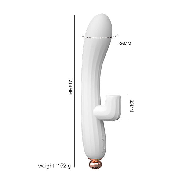 VelvetBloom Adjustable Air-Pulse Rabbit Vibrator by D-41, showing the sleek design and control buttons on the product.