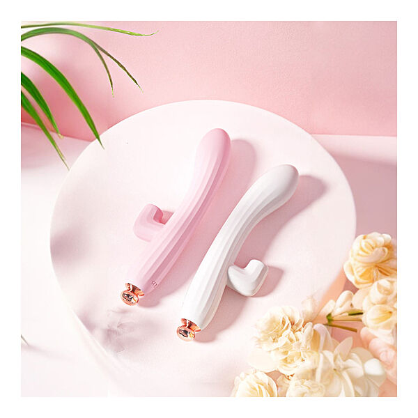 VelvetBloom D-41 adjustable air-pulse rabbit vibrator with velvet finish, featuring dual stimulator and flexible design.