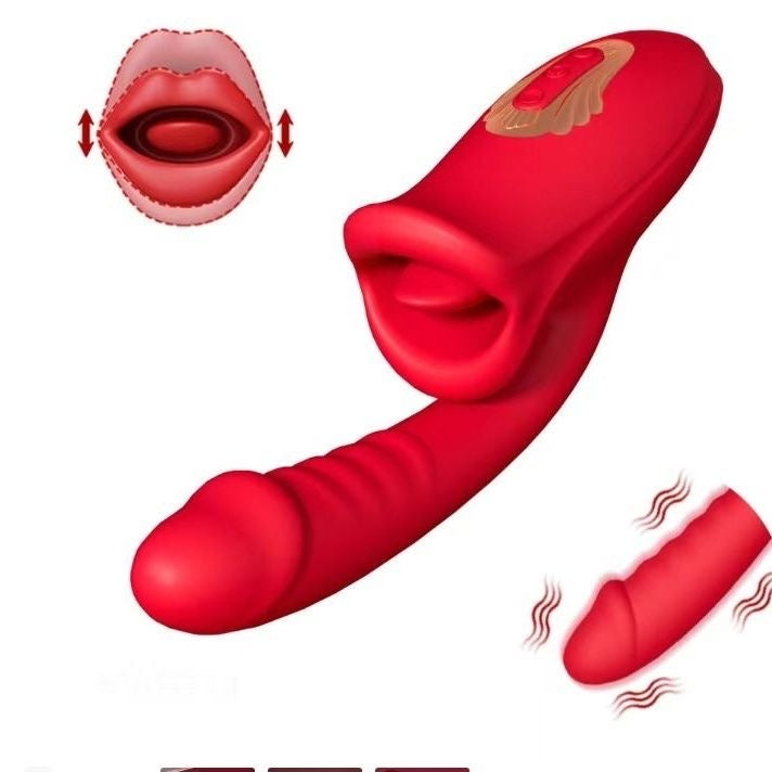 F-34 Crimson Bite Thruster toy in vibrant red silicone with textured surface and ergonomic shape for pleasure and stimulation.