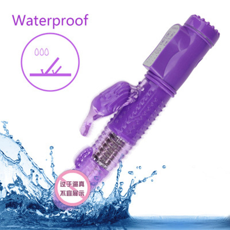 CrystalPearl rotating thrusting rabbit vibrator by F-36 with dual motors, featuring textured shaft and rabbit clitoral stimulator.