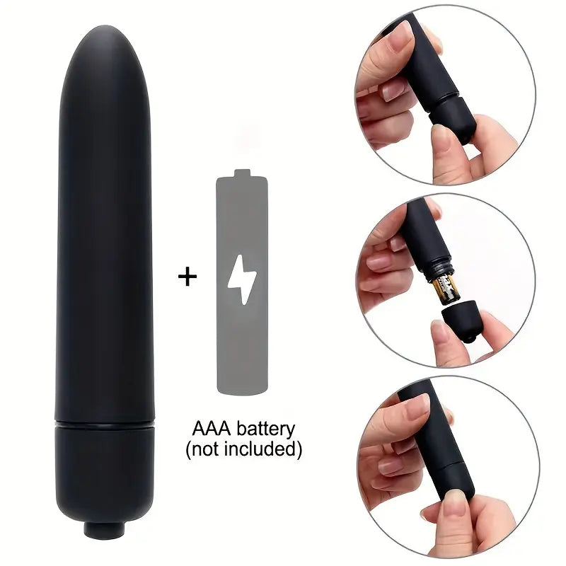 A-54 WhisperBliss Bullet Vibrator perfume bottle with sleek design and clear label, displayed on a white background.