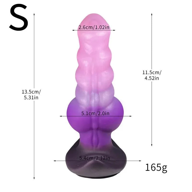 C-36 Flexibler Dämon anal plug with relief and suction cup base, featuring a large knot design for comfortable wear.