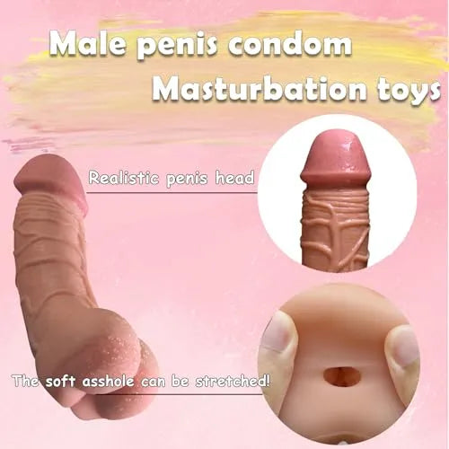 Realistischer Masturbator in Penis-Form mit Kondom, A-47, zeigt detailreiche Textur und realistische Details für männliche Sexual Wellness.