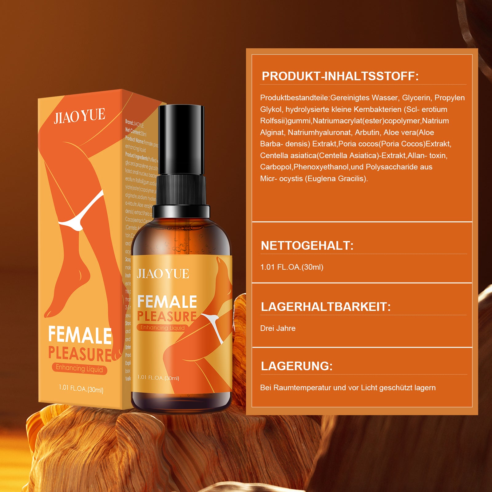 Veloura Drop Female Pleasure Enhancer gel by Erotic Zauber, 30ml, close-up of the product bottle with branding and label details.