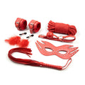 Black BDSM leather bondage set with straps, cuffs, and collar from Dominus Noir by D-21, B-12 for adult restraint play.