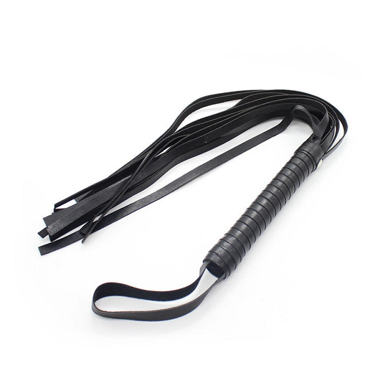 Black BDSM leather bondage set with straps and cuffs, featuring D-21 and B-12 branding, designed for restraint and play.