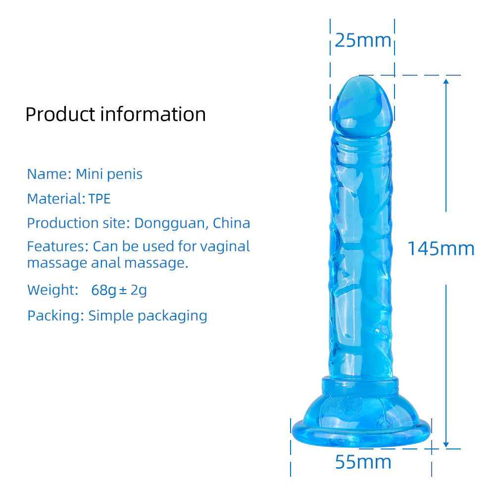 A-41 mini flexible dildo with suction cup, small phallus shape, made of smooth, body-safe material, suitable for versatile use.