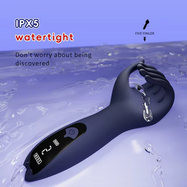 D-44 Hand of Lust vibrator with realistic hand design, made of smooth silicone, shown in close-up detail.