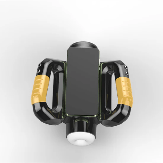 A-33 Pearlsvibe Hercules Grip Master upgraded automatic masturbator with smartphone holder and gyroscope feature, showing the device and controls.