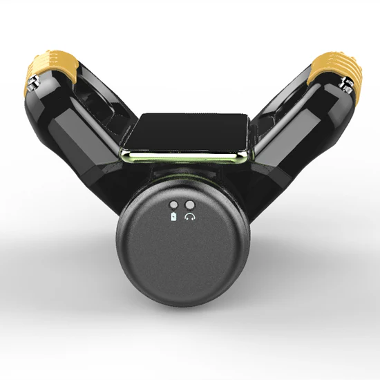 A-33 Smart Gyroskop automatic masturbator with smartphone holder, featuring textured pearl interior and ergonomic grip design.