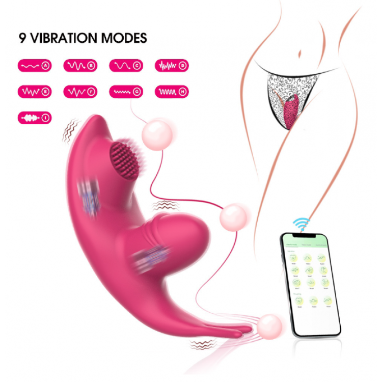 F-31 BlissWing remote panty vibrator shown in a user interface screenshot, highlighting its compact design and control features.