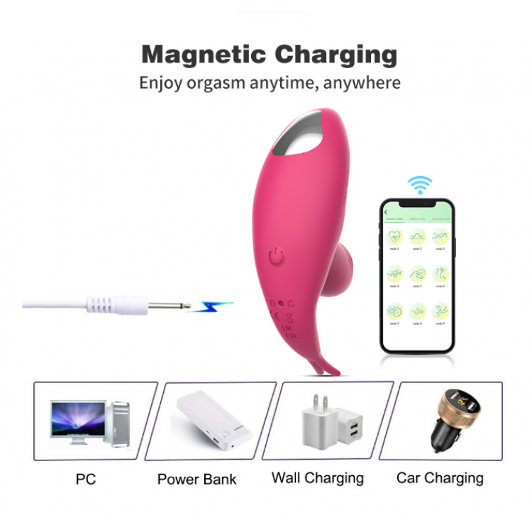 F-31 BlissWing remote panty vibrator shown in use, small wireless device with control buttons, designed for discreet intimate pleasure.
