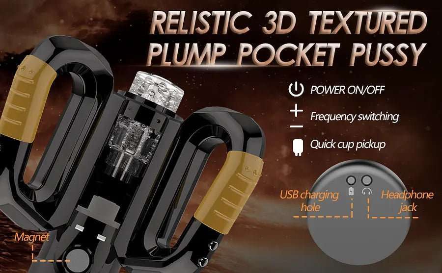 A-33 Smart Gyroskop automatic masturbation stimulator with smartphone holder, shown with the device and control interface.