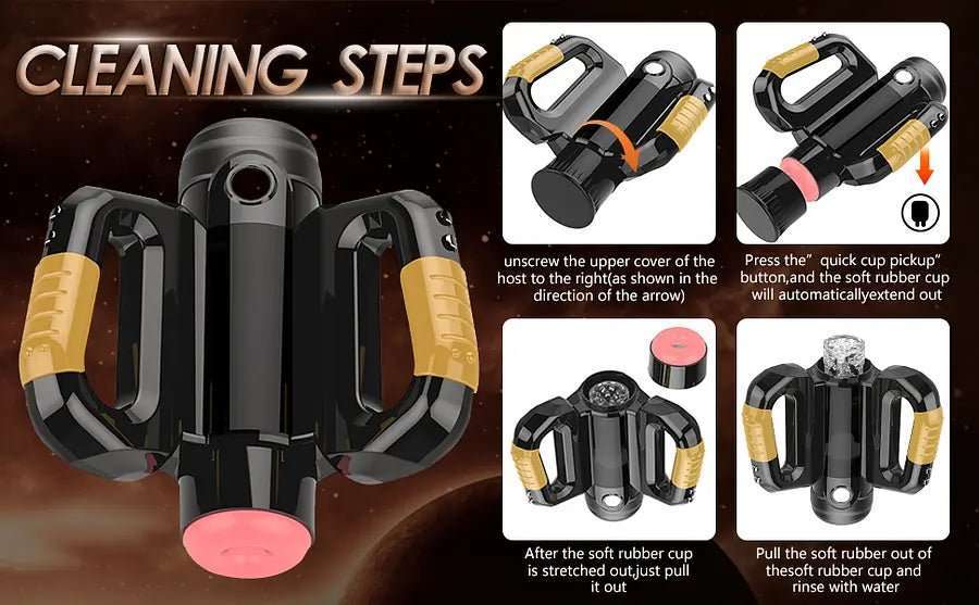 A-33 Smart Gyroskop automatic masturbator with smartphone holder, showing sleek black design and textured interior for pleasure.
