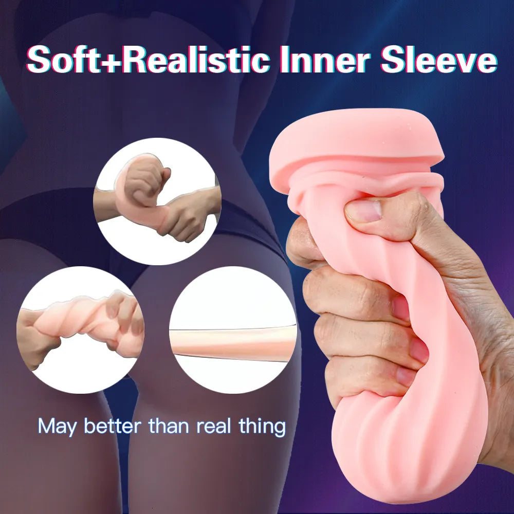D-25 automatic masturbator "Tiefer Ozean" with realistic textured interior and compact design, blue outer shell, close-up view