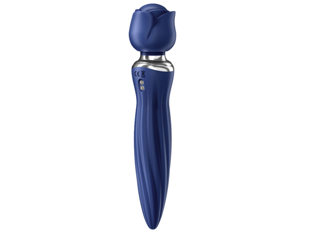 F-48 Rose Swing Vibrator with 360° rotation and warming feature, pink rose-shaped adult toy for intimate pleasure.