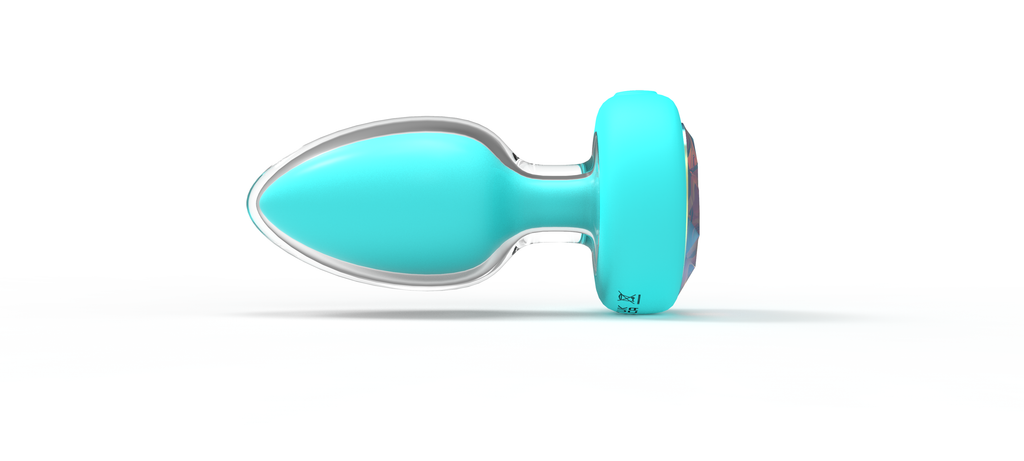 Türkis Ekstase Aqua Pulse remote-controlled vibrations anal plug by E-43, smooth turquoise silicone with ergonomic shape