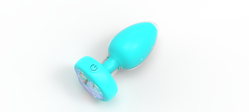 E-43 Türkis Ekstase Aqua Pulse remote-controlled vibrations anal plug with turquoise design and smooth surface.