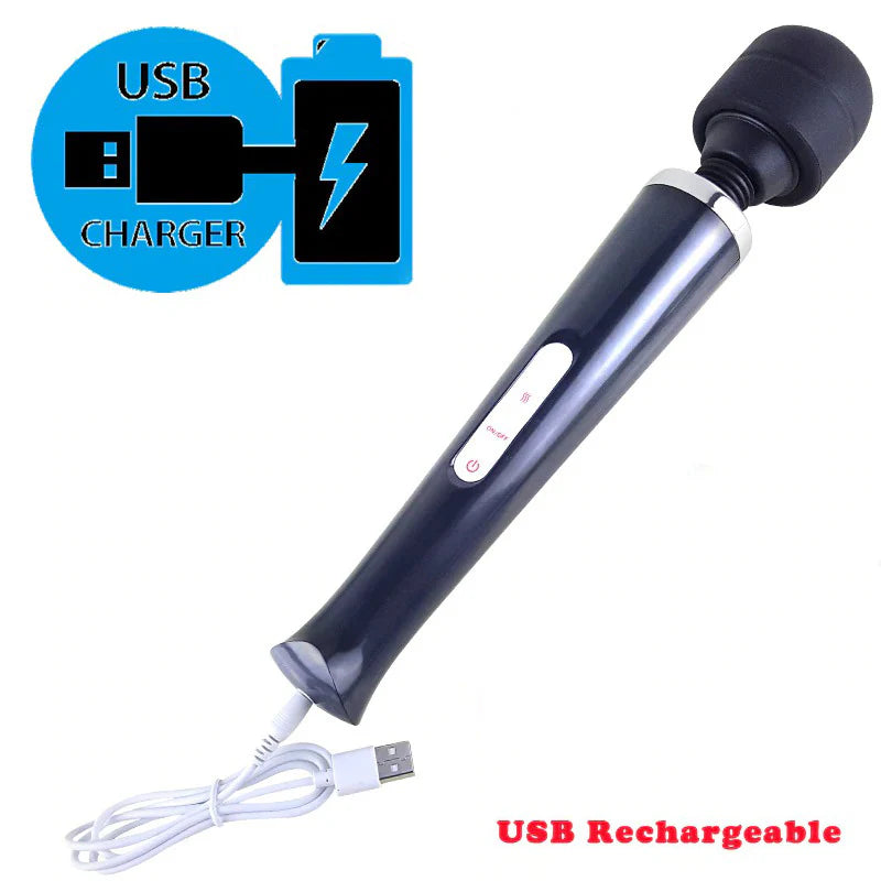 D-38 Wand Pro massager with interchangeable head, USB rechargeable, large G-spot and clitoral stimulator for women.