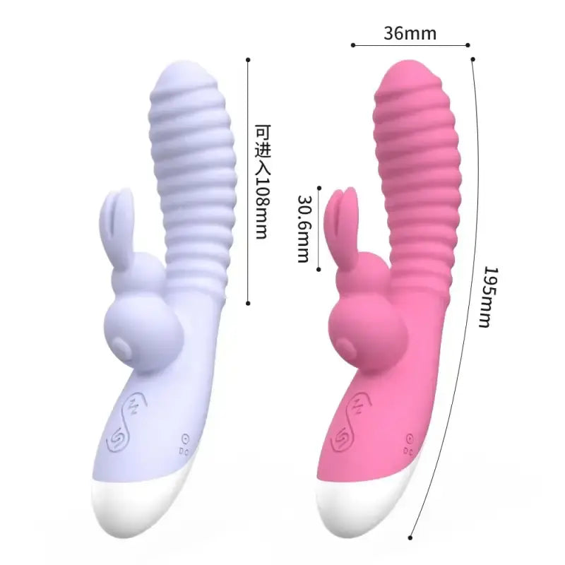 VelvetBunny Ripple Rabbit Vibrator by E-33 with G-spot and clitoral stimulation, pink silicone massager for women.