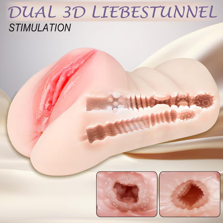 VelvetPeach DualHole Masturbator by B-22 featuring realistic vagina and anal openings with dual entry points.