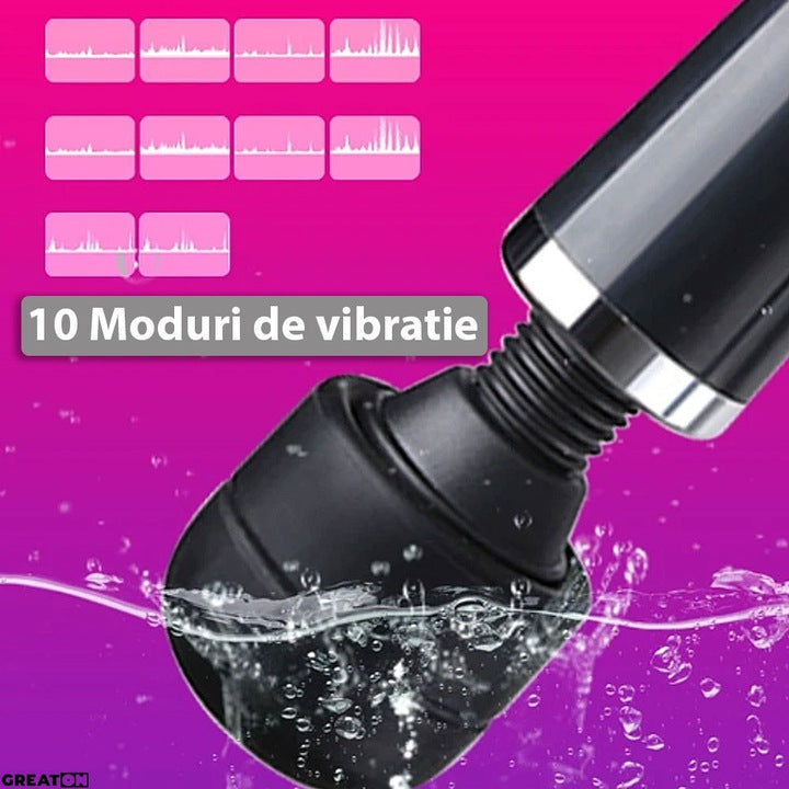 D-38 Wand-Pro wand-massager with interchangeable head, showing the sleek handheld device and multiple massage attachments.