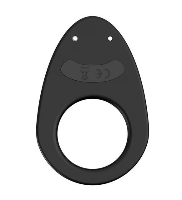 A black drop-shaped vibrating ring from We-Vibe Verge Style, featuring textured surface and adjustable fit for enhanced pleasure.
