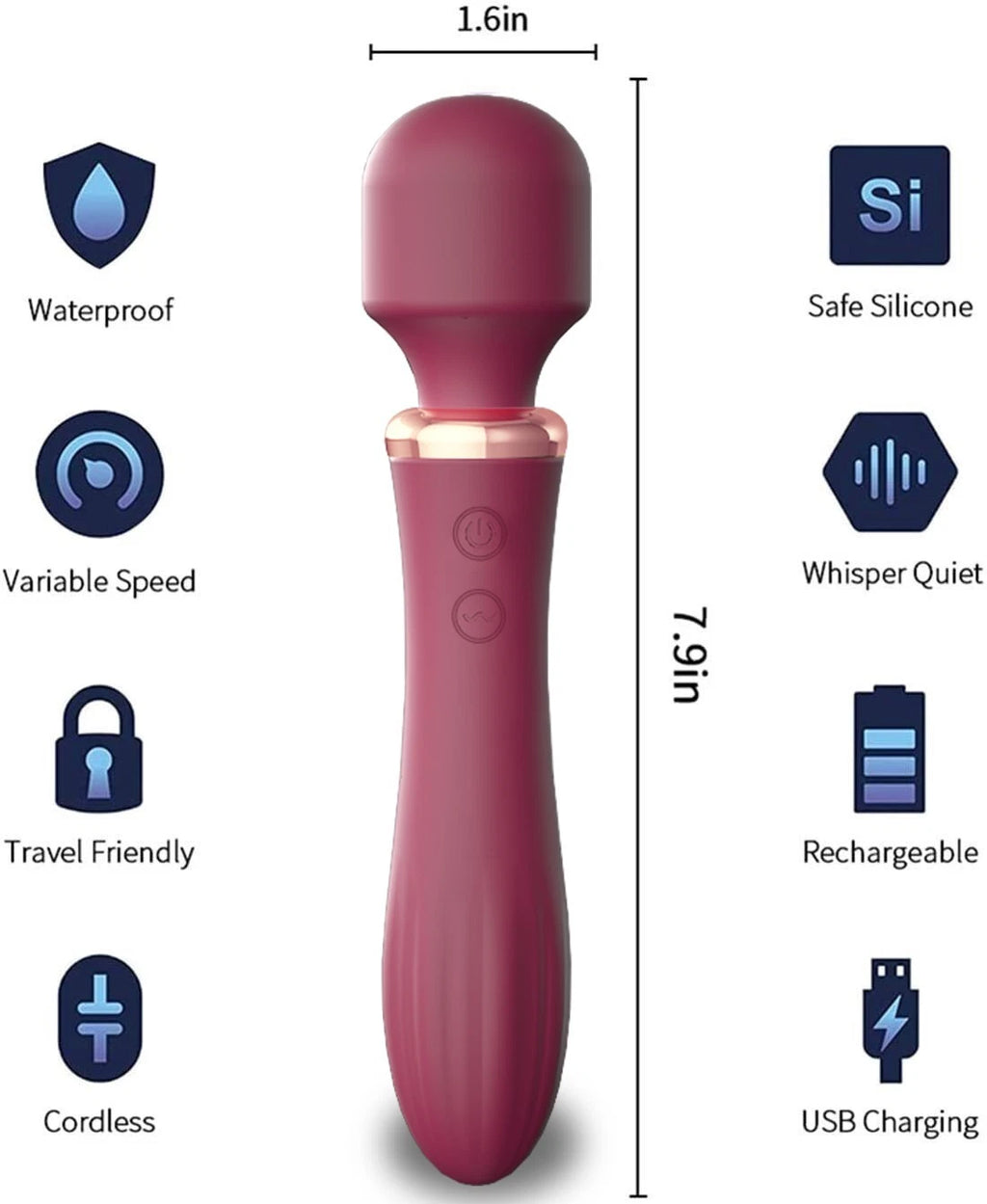 E-47 Double Shock Mini Wand vibrator with warming feature, compact design, and smooth surface for intimate pleasure.