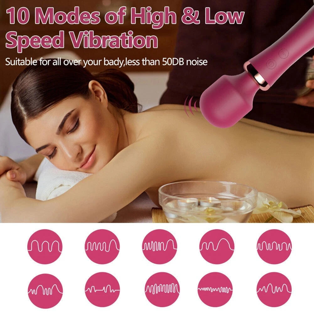 E-47 Double Shock Mini Wand vibrator with warming feature, compact size, and smooth silicone surface for intimate pleasure.