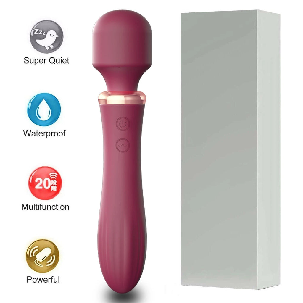 E-47 Double Shock Mini Wand vibrator with warming feature, small handheld device with textured surface and control buttons.