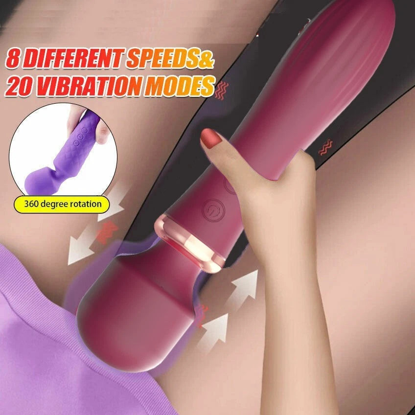 E-47 Double Shock Mini Wand Vibrator with warming feature, compact pink mini wand with textured handle for personal pleasure.