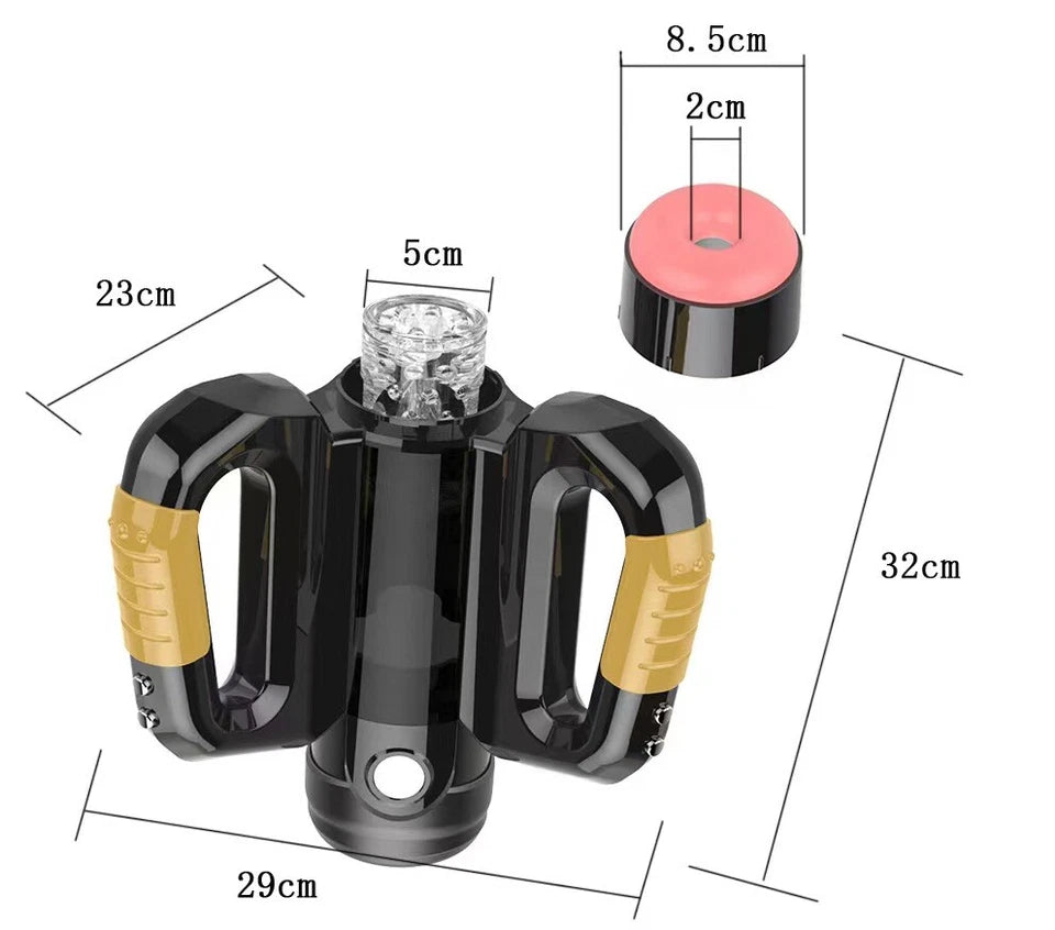 A-33 Smart Gyroskop automatic masturbator with smartphone holder showing sleek design and control buttons on a white background.