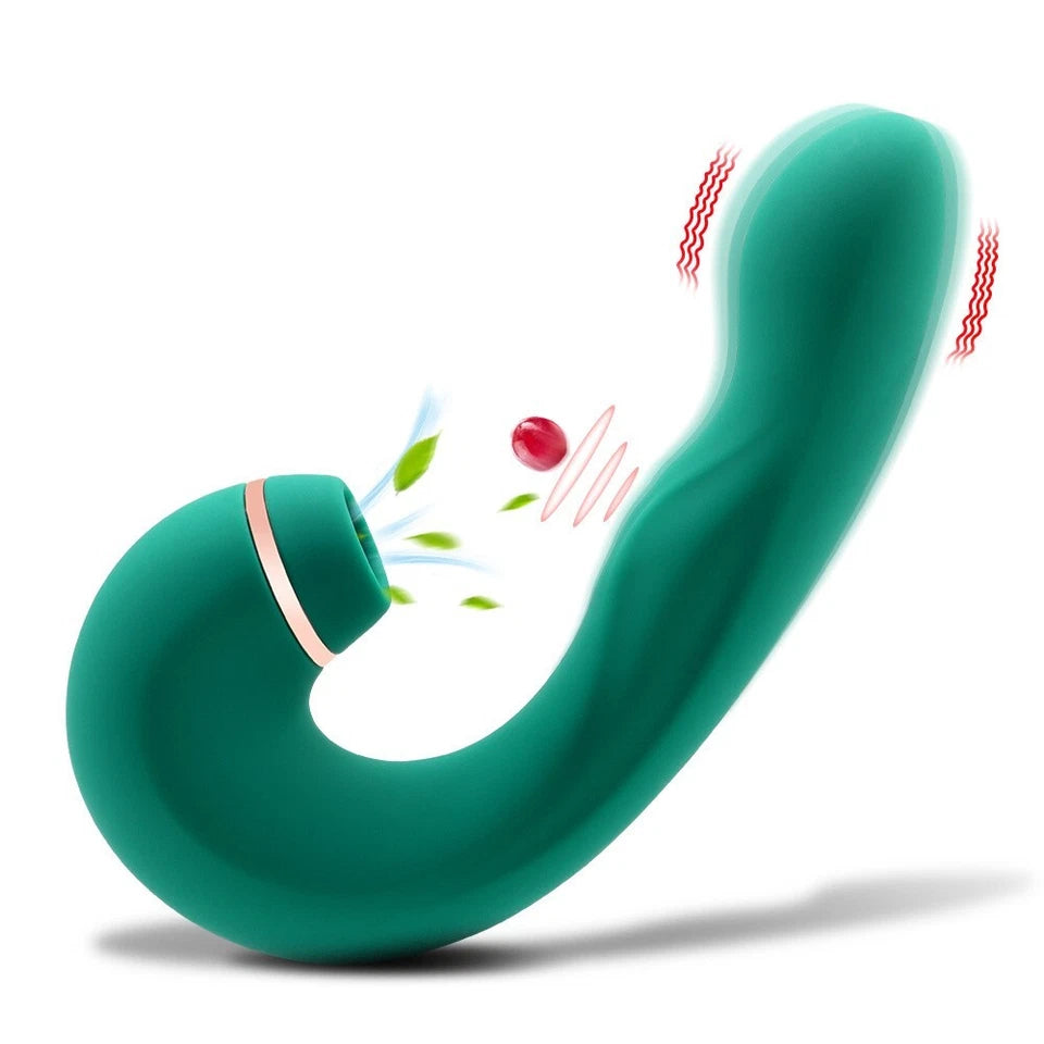 E-53 Green Tongue Slapper G-Spot vibrator with clitoral stimulator and licking function, featuring realistic design and smooth surface.