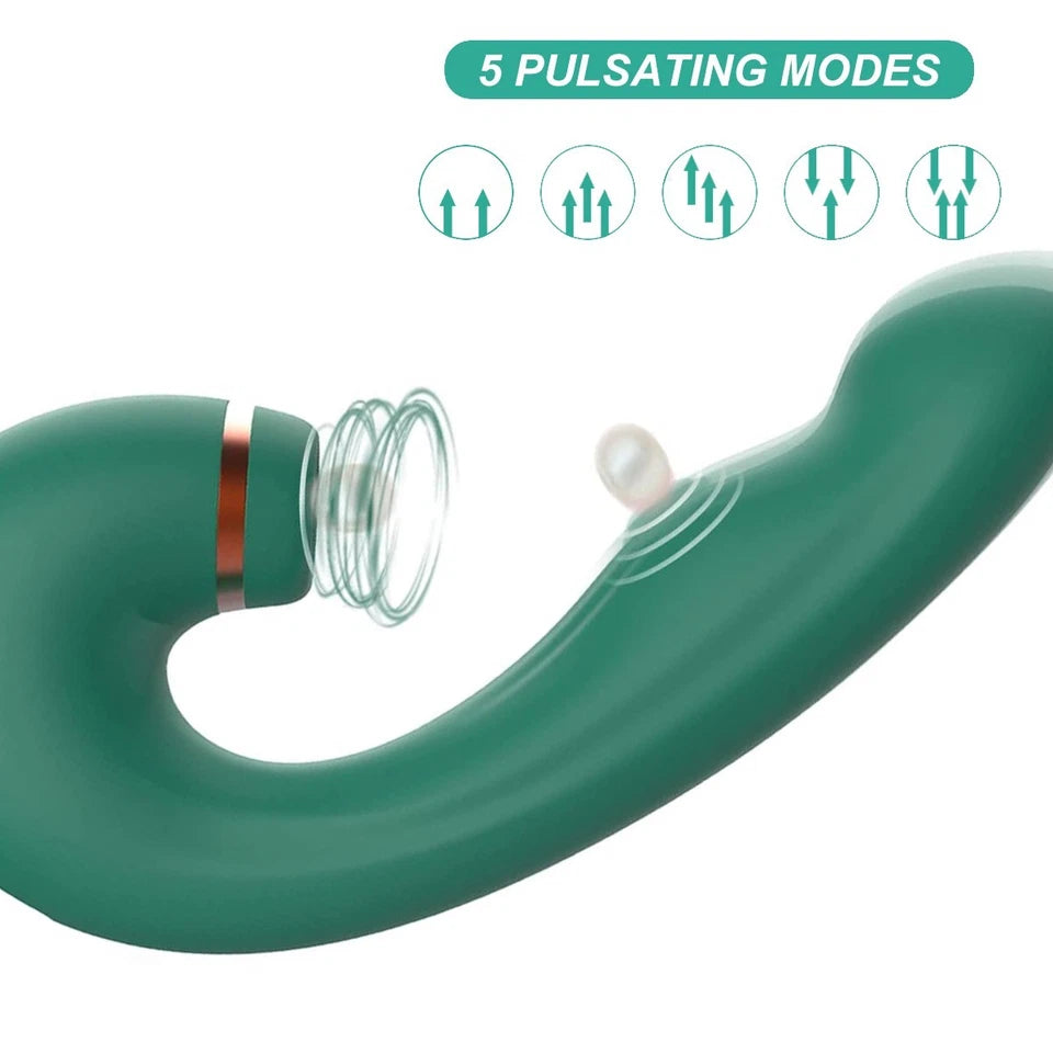 E-53 Green Tongue Slapper G-Spot vibrator with clitoral stimulator and licking function, designed for targeted pleasure.