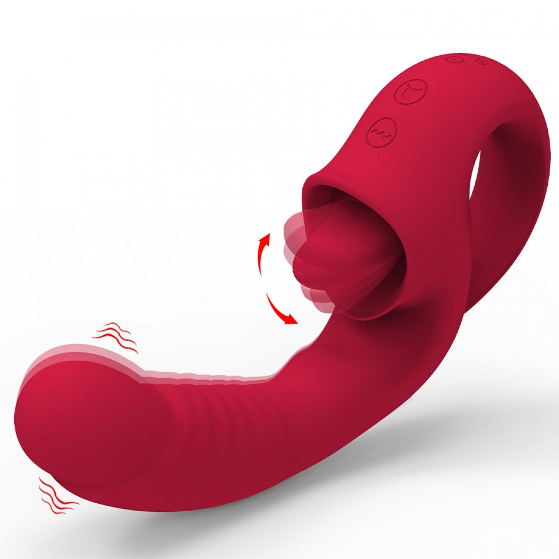 D-32 Ecstasy Tongue Teaser, a sleek, curved black plastic tongue teaser for sensual stimulation, shown on a neutral background.