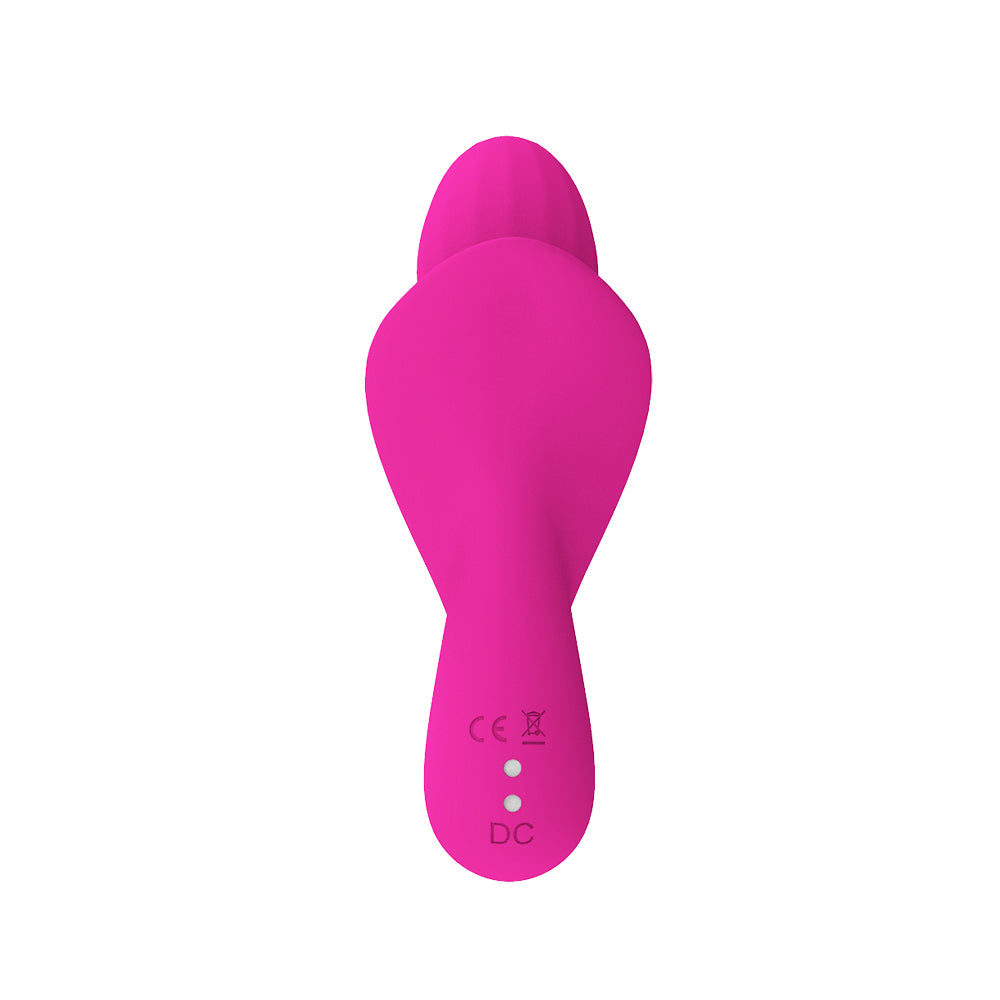A-45 Fuchsia Harmonie Rosa Flüstern dualer vibrator with smooth pink silicone surface and ergonomic design.