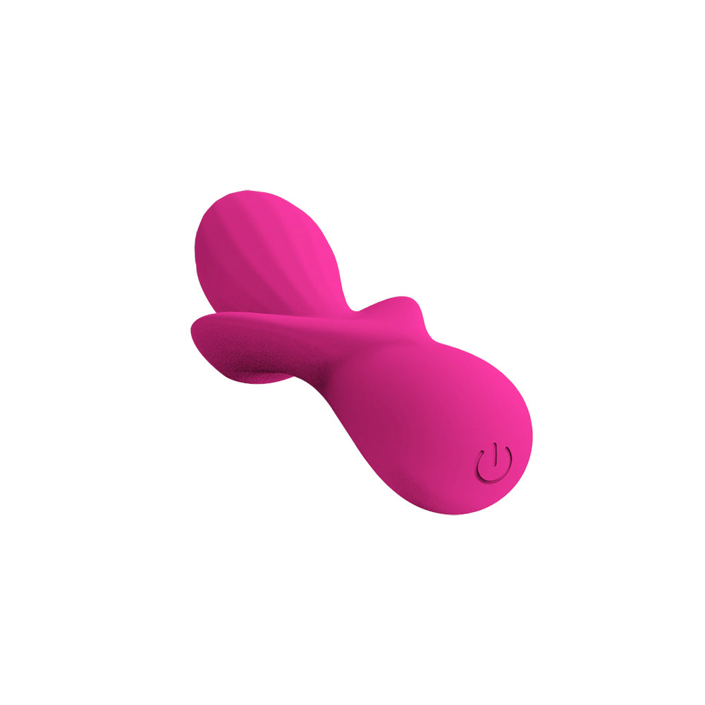 Fuchsia Harmonie dualer vibrator "Rosa Flüstern" from A-45, showing the pink and purple body with textured surface.