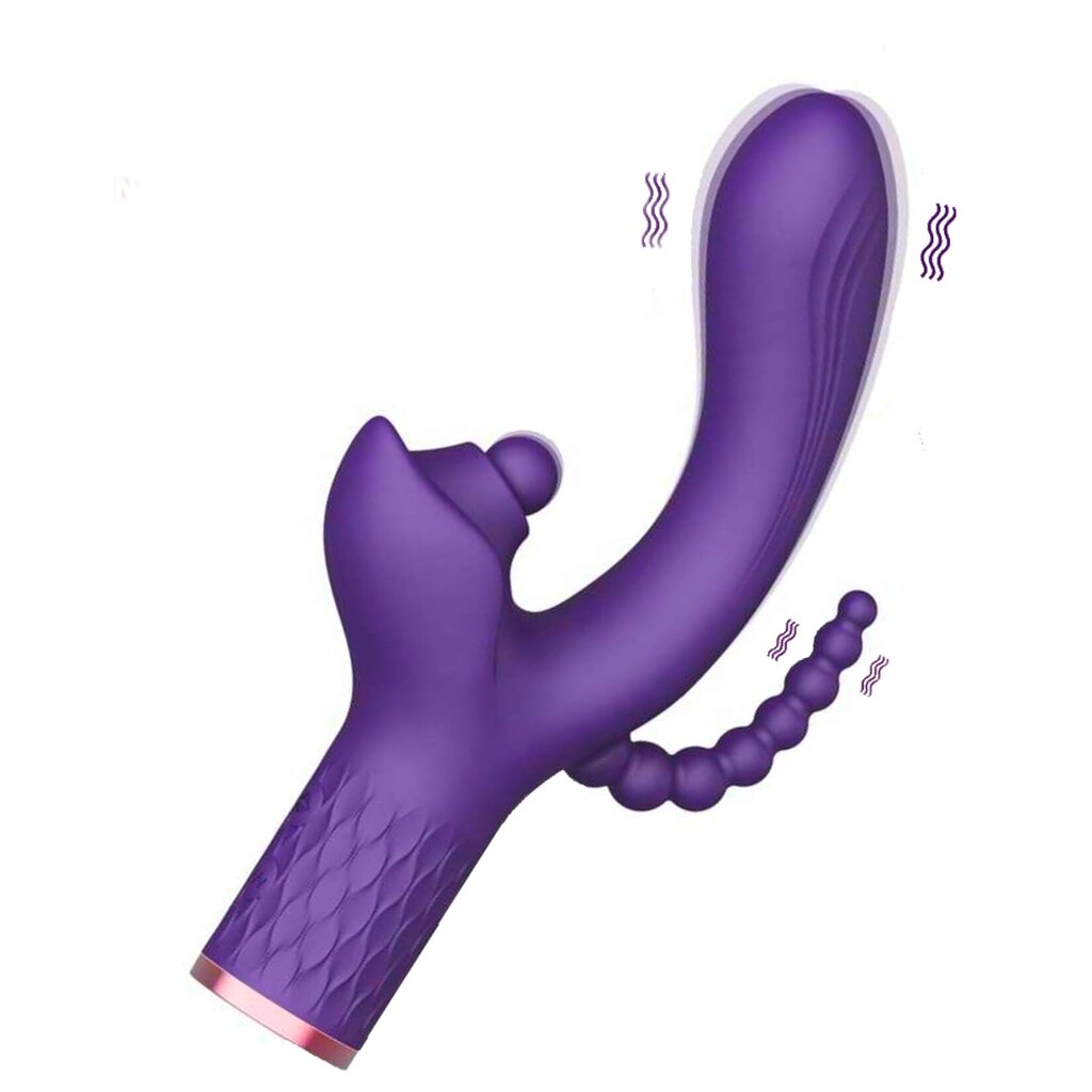 Blue Triple Tease Vibrator by A-35 with lotus and lilac accents, featuring a sleek design and textured surface for added stimulation.